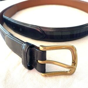 LL Bean Plaid and Black Leather Brass Buckle Preppy Belt Men’s Size 38